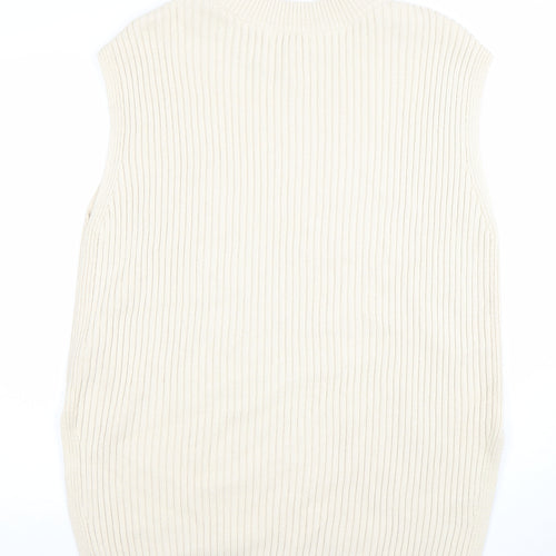 H&M Women’s Ivory Ribbed Sleeveless Mock Neck Knit Vest Jumper Size S