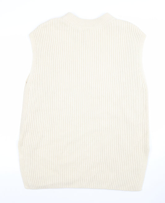 H&M Women’s Ivory Ribbed Sleeveless Mock Neck Knit Vest Jumper Size S