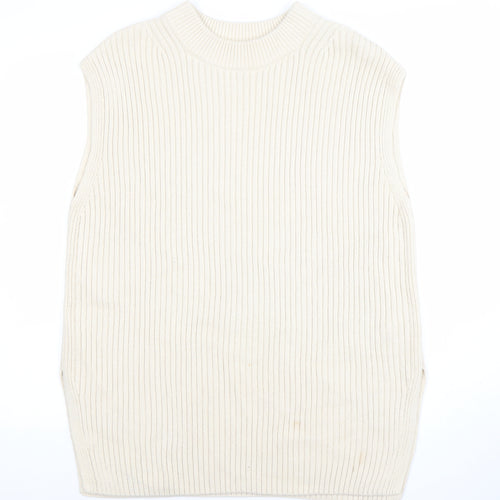 H&M Women’s Ivory Ribbed Sleeveless Mock Neck Knit Vest Jumper Size S