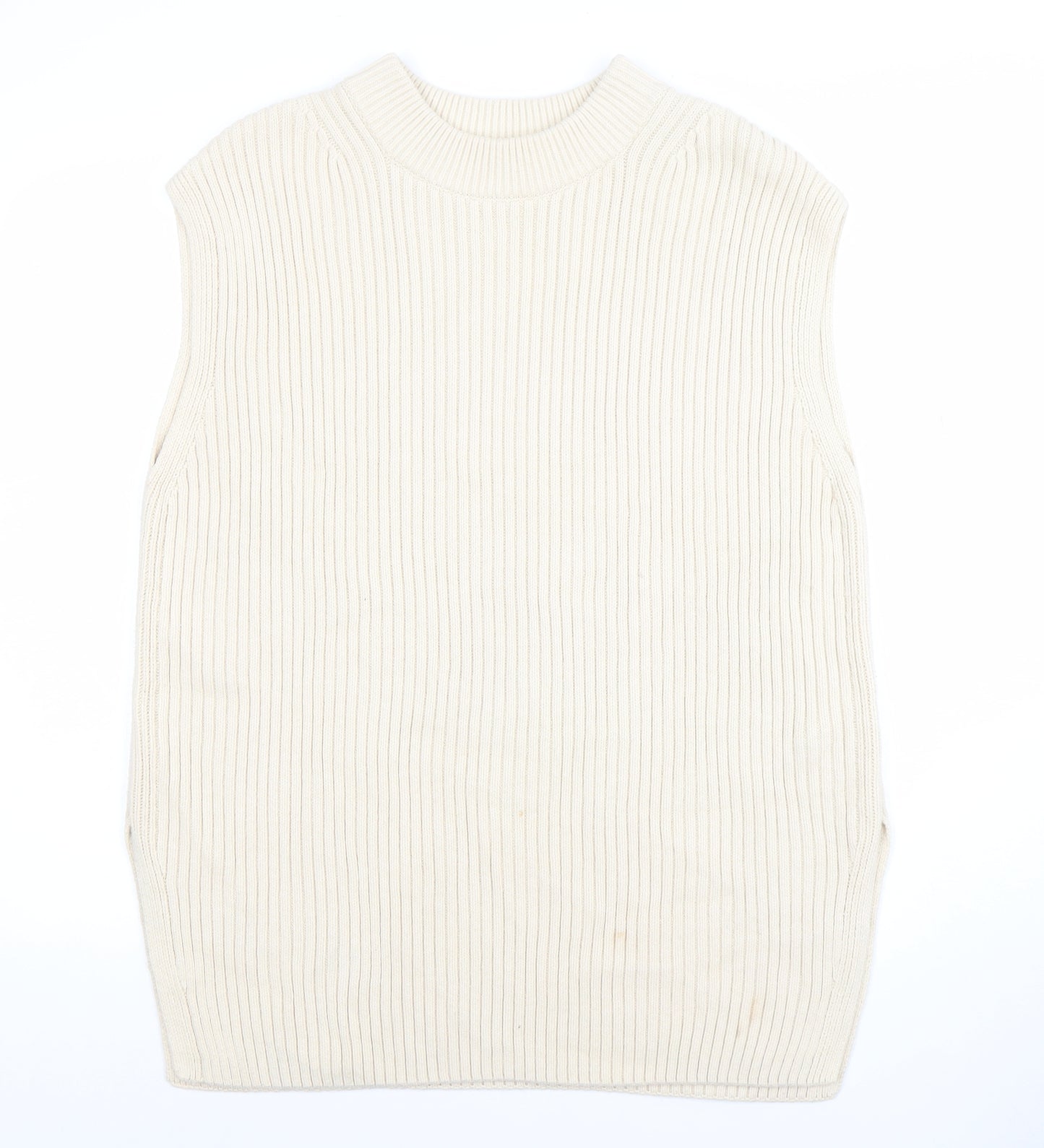 H&M Women’s Ivory Ribbed Sleeveless Mock Neck Knit Vest Jumper Size S