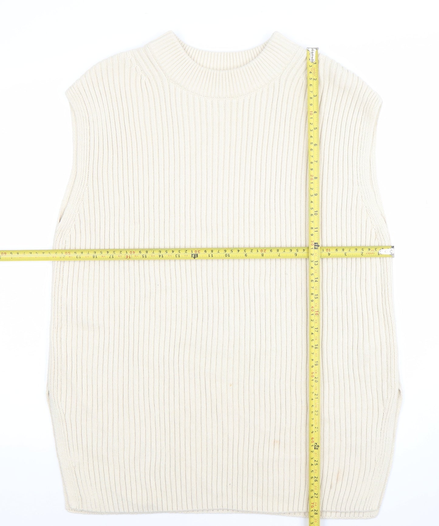 H&M Women’s Ivory Ribbed Sleeveless Mock Neck Knit Vest Jumper Size S