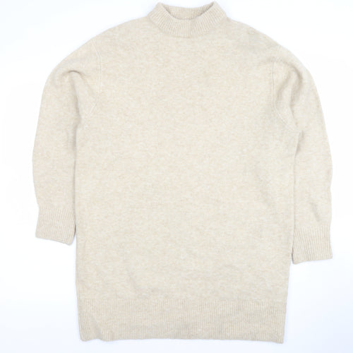 H&M Women’s Beige Wool Blend Mock Neck Long Sleeve Jumper XS