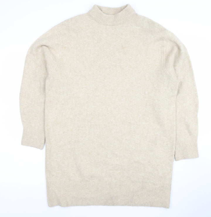 H&M Women’s Beige Wool Blend Mock Neck Long Sleeve Jumper XS