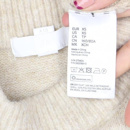 H&M Women’s Beige Wool Blend Mock Neck Long Sleeve Jumper XS