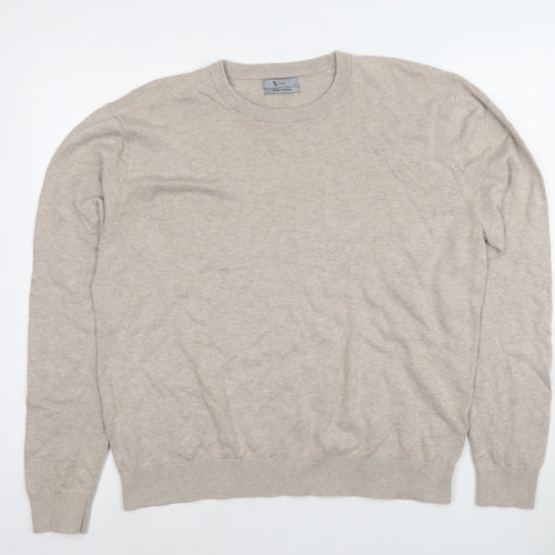 Tu Men Beige Cotton Crew Neck Long Sleeve Pullover Jumper Size L