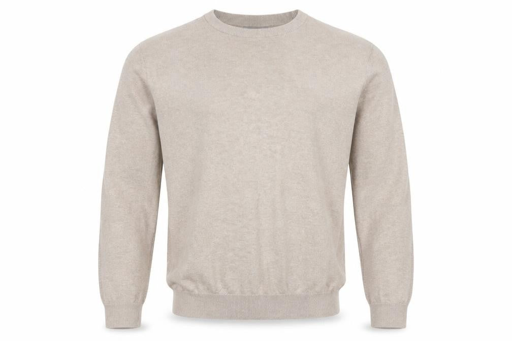 Front view of Tu Men Beige Cotton Crew Neck Long Sleeve jumper, size L