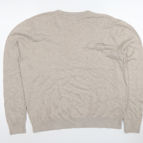 Tu Men Beige Cotton Crew Neck Long Sleeve Pullover Jumper Size L