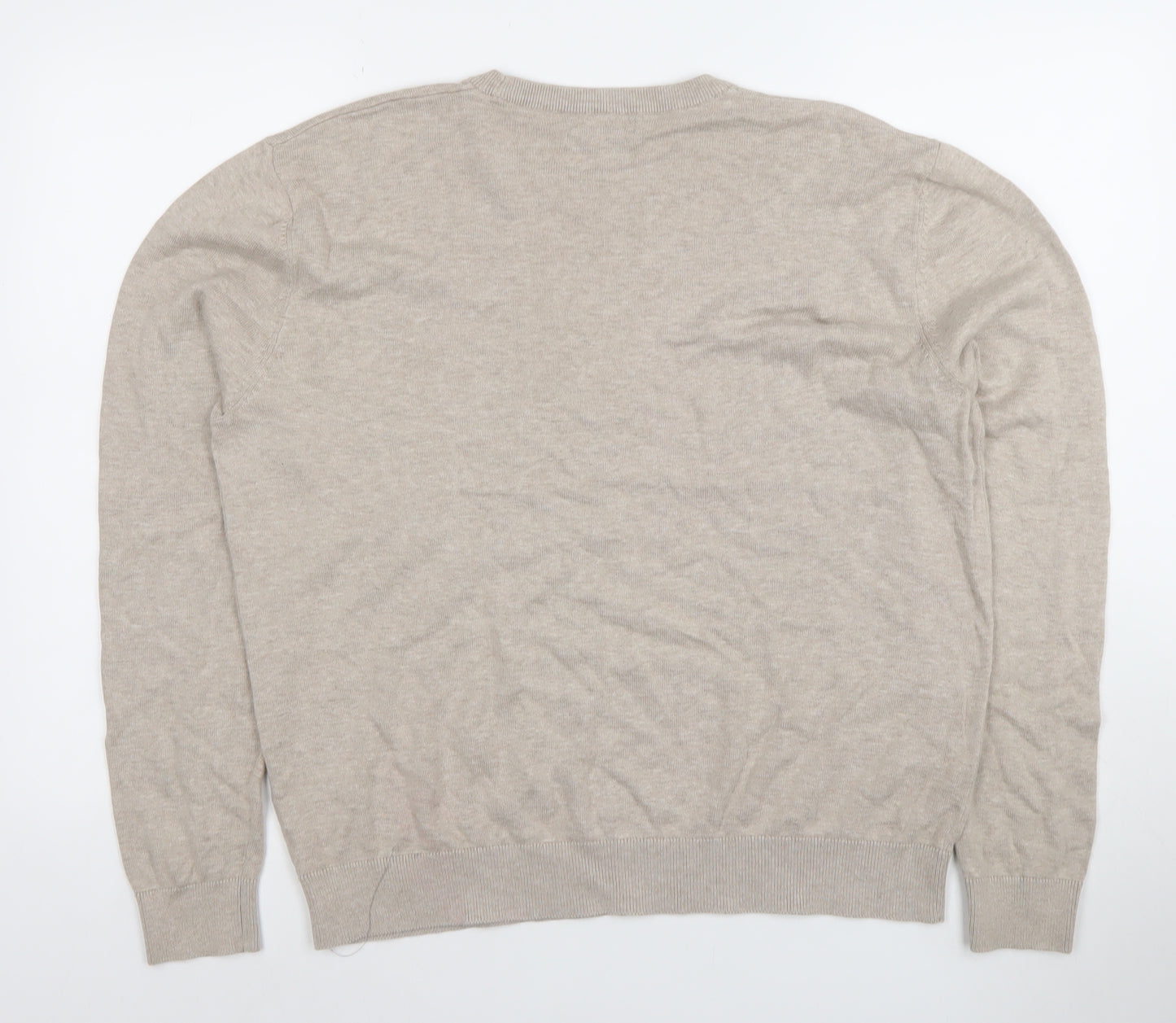 Tu Men Beige Cotton Crew Neck Long Sleeve Pullover Jumper Size L