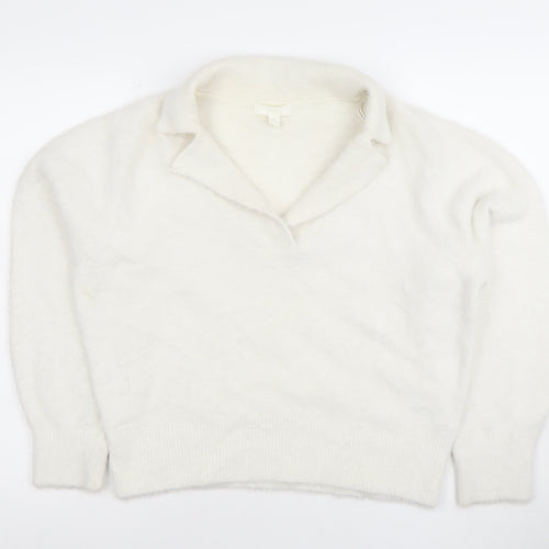 H&M Women’s White Collared Pullover Jumper Size S Soft Acrylic Blend