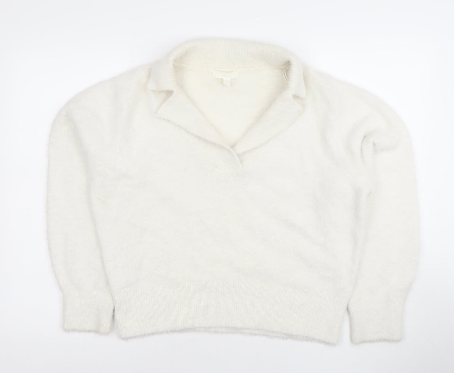H&M Women’s White Collared Pullover Jumper Size S Soft Acrylic Blend