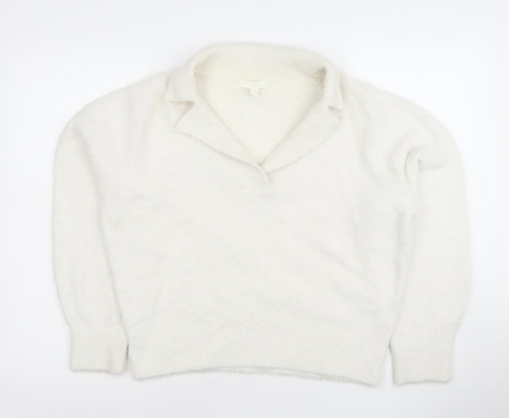 H&M Women’s White Collared Pullover Jumper Size S Soft Acrylic Blend