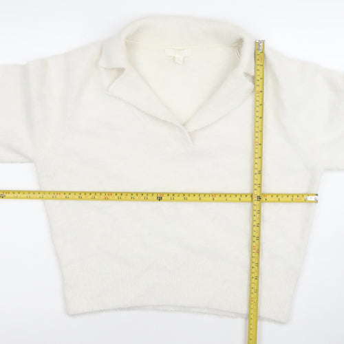 H&M Women’s White Collared Pullover Jumper Size S Soft Acrylic Blend