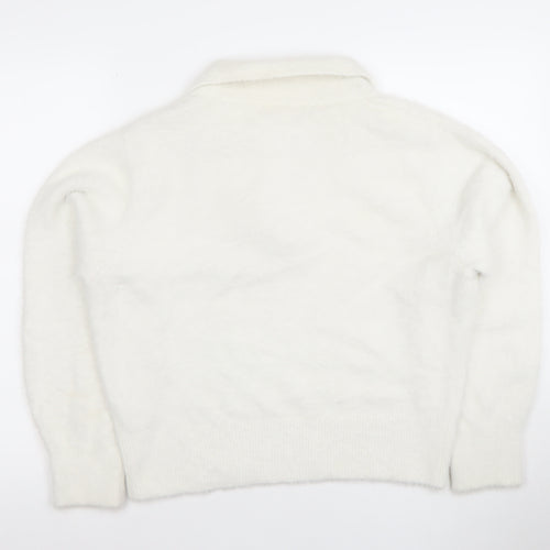 H&M Women’s White Collared Pullover Jumper Size S Soft Acrylic Blend