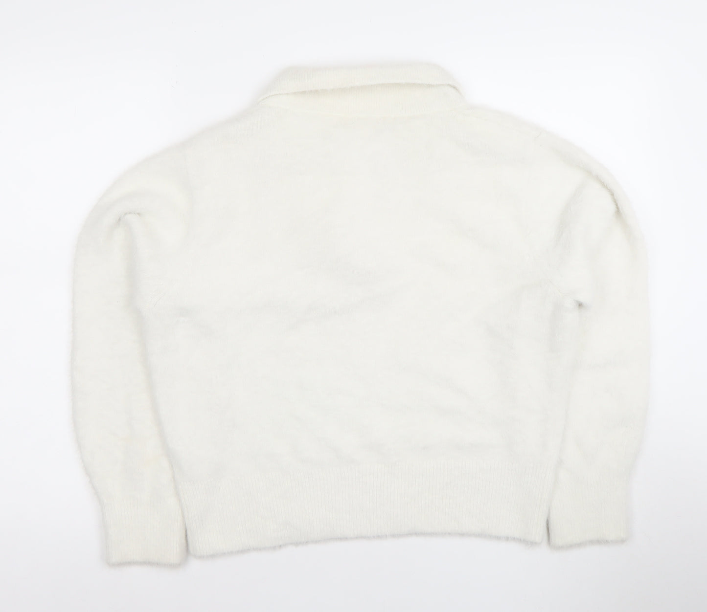 H&M Women’s White Collared Pullover Jumper Size S Soft Acrylic Blend