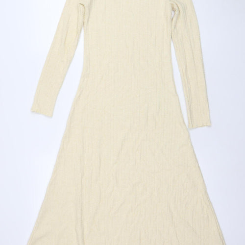 MNG Women Beige Long Sleeve Knit Maxi Dress Size 4