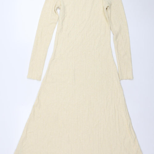 MNG Women Beige Long Sleeve Knit Maxi Dress Size 4