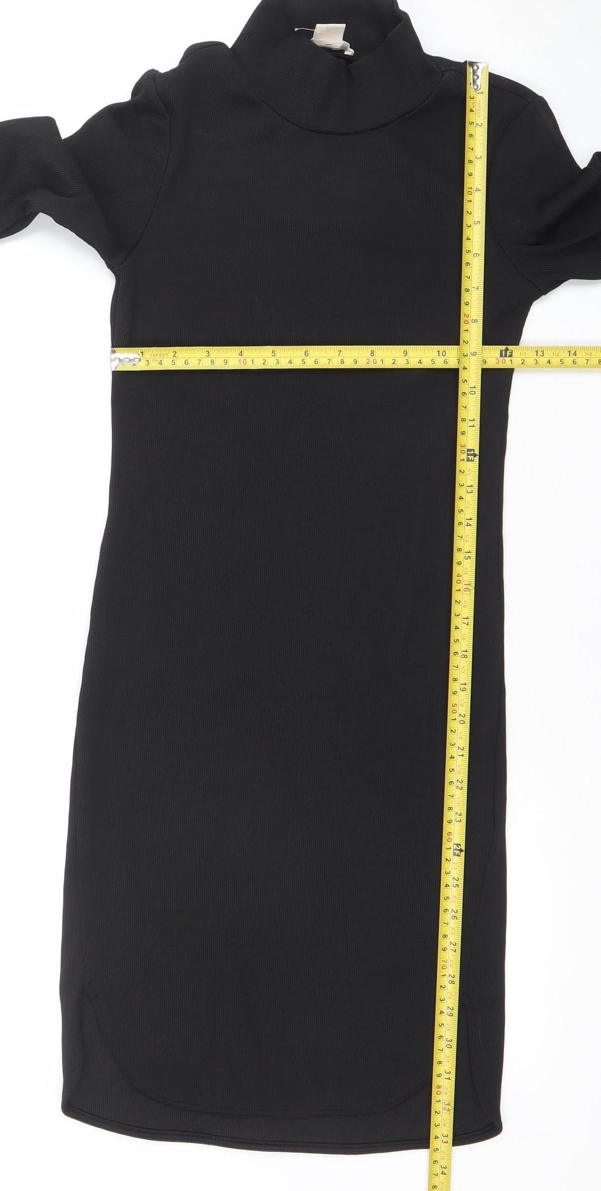 H&M Women Black Roll Neck Bodycon Knit Dress Size 8