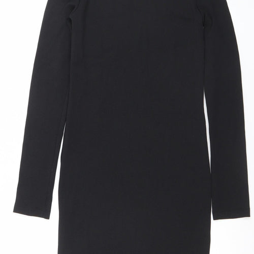 H&M Women Black Roll Neck Bodycon Knit Dress Size 8
