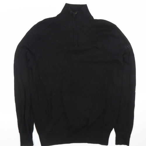 Henbury Men’s Black 1/4 Zip High Neck Cotton Acrylic Jumper M