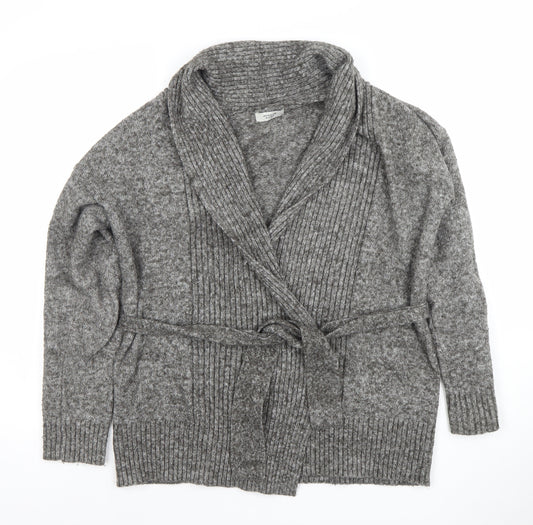 Jacqueline de Yong Womens Grey Belted Knit Cardigan Size S