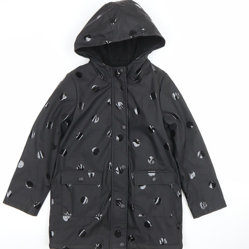 Tu Girls Black Polka Dot Waterproof Hooded Rain Coat 7-8 Years