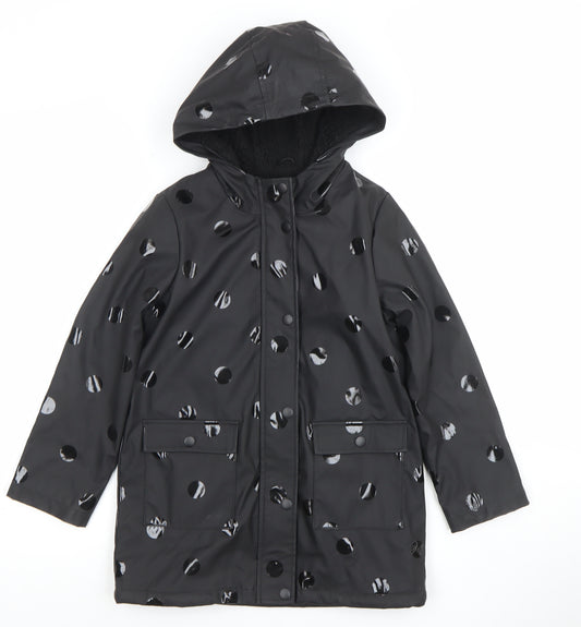 Tu Girls Black Polka Dot Waterproof Hooded Rain Coat 7-8 Years