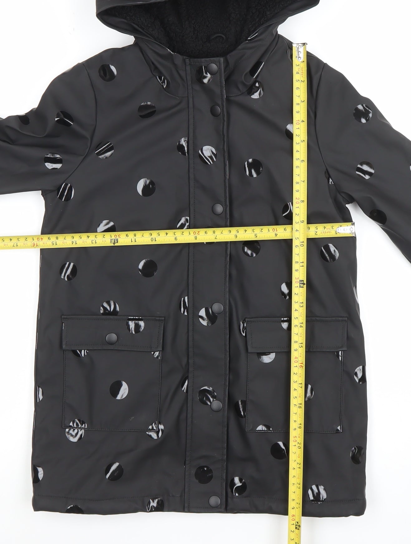 Tu Girls Black Polka Dot Waterproof Hooded Rain Coat 7-8 Years
