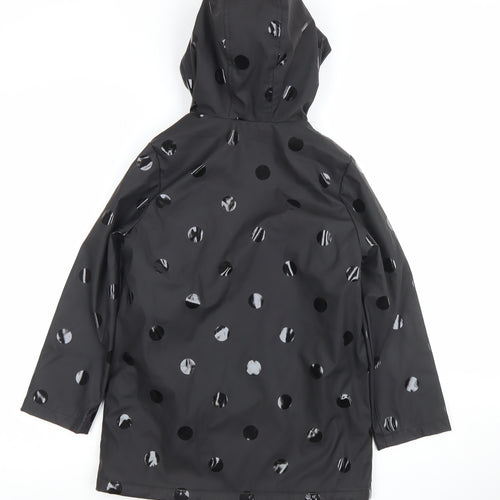 Tu Girls Black Polka Dot Waterproof Hooded Rain Coat 7-8 Years