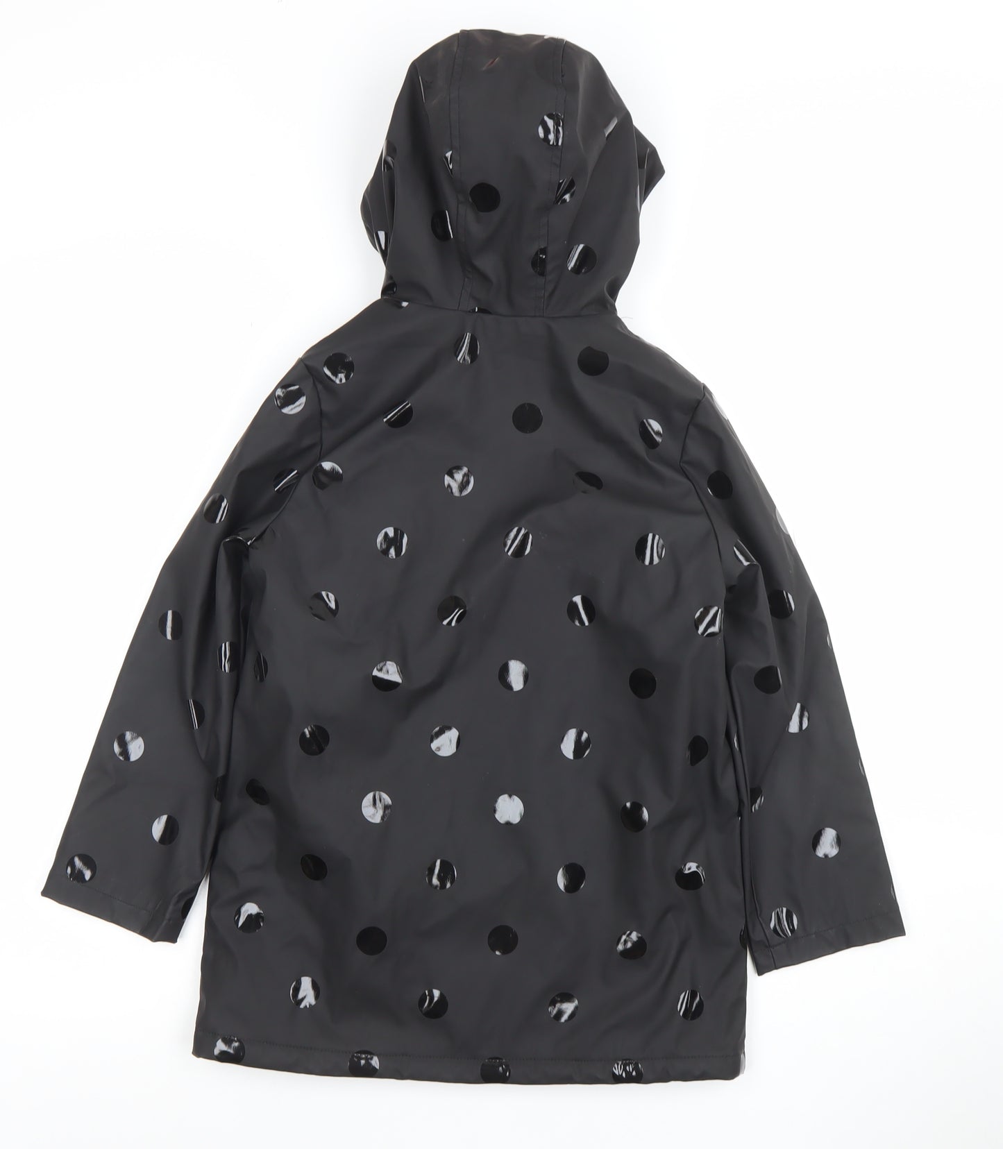 Tu Girls Black Polka Dot Waterproof Hooded Rain Coat 7-8 Years