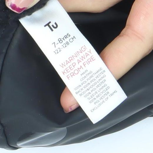 Tu Girls Black Polka Dot Waterproof Hooded Rain Coat 7-8 Years