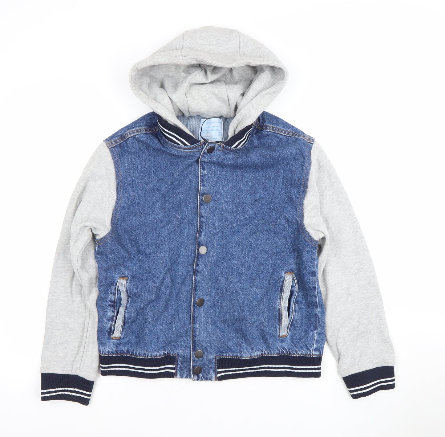 Primark Boys Blue Denim Varsity Hooded Jacket 13-14 Years