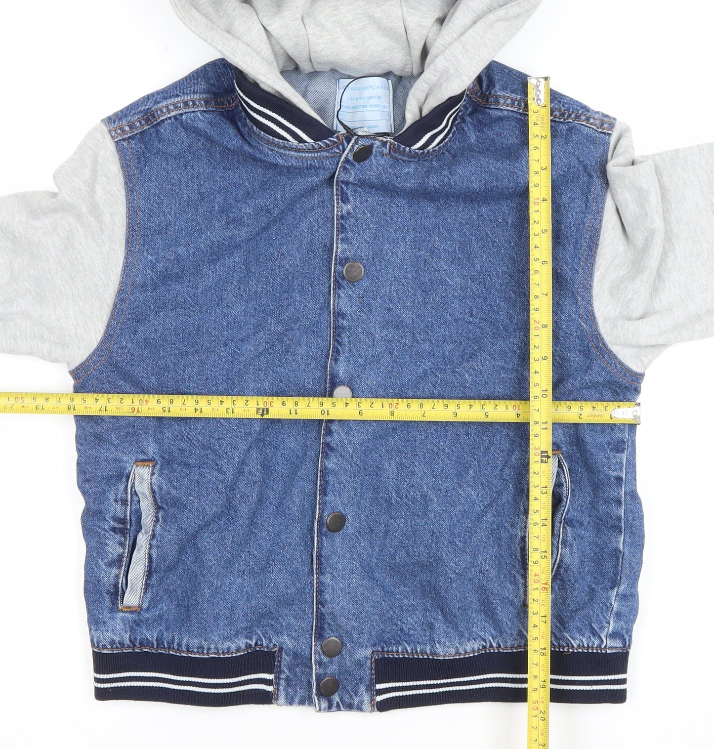Primark Boys Blue Denim Varsity Hooded Jacket 13-14 Years