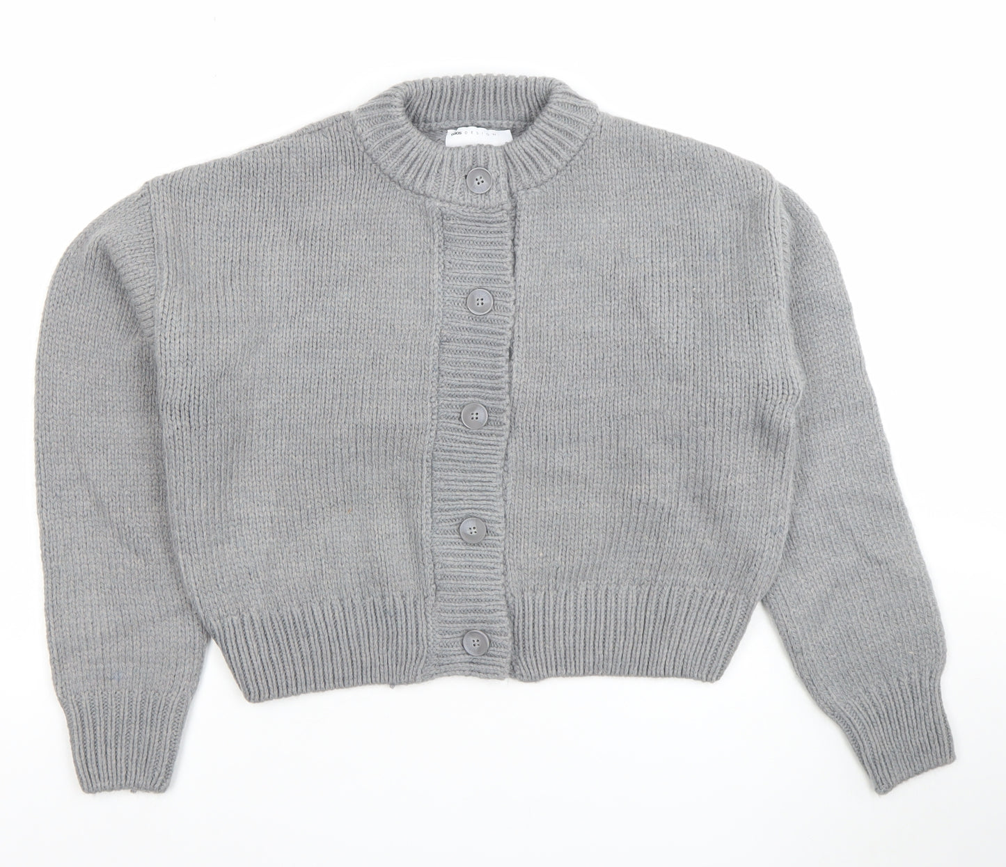 ASOS Women Grey Chunky Knit Crew Neck Button Cardigan Size S