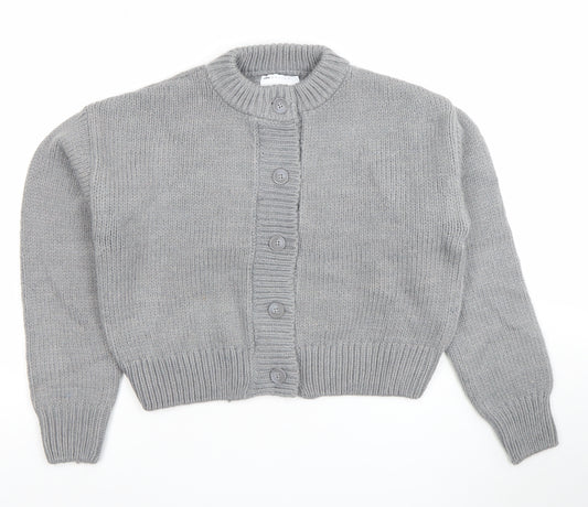 ASOS Women Grey Chunky Knit Crew Neck Button Cardigan Size S