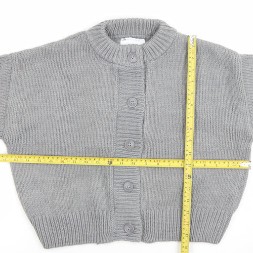 ASOS Women Grey Chunky Knit Crew Neck Button Cardigan Size S