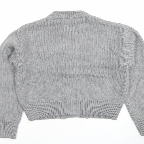 ASOS Women Grey Chunky Knit Crew Neck Button Cardigan Size S