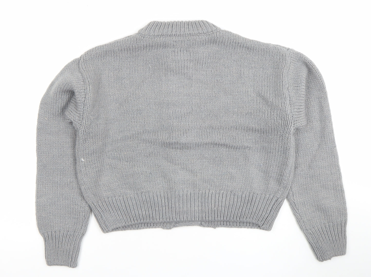 ASOS Women Grey Chunky Knit Crew Neck Button Cardigan Size S