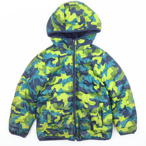 Lands' End Boys Multicoloured Camouflage Hooded Puffer Jacket 6-7 Years