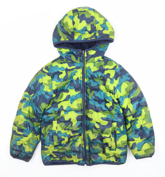 Lands' End Boys Multicoloured Camouflage Hooded Puffer Jacket 6-7 Years
