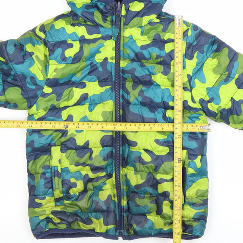 Lands' End Boys Multicoloured Camouflage Hooded Puffer Jacket 6-7 Years