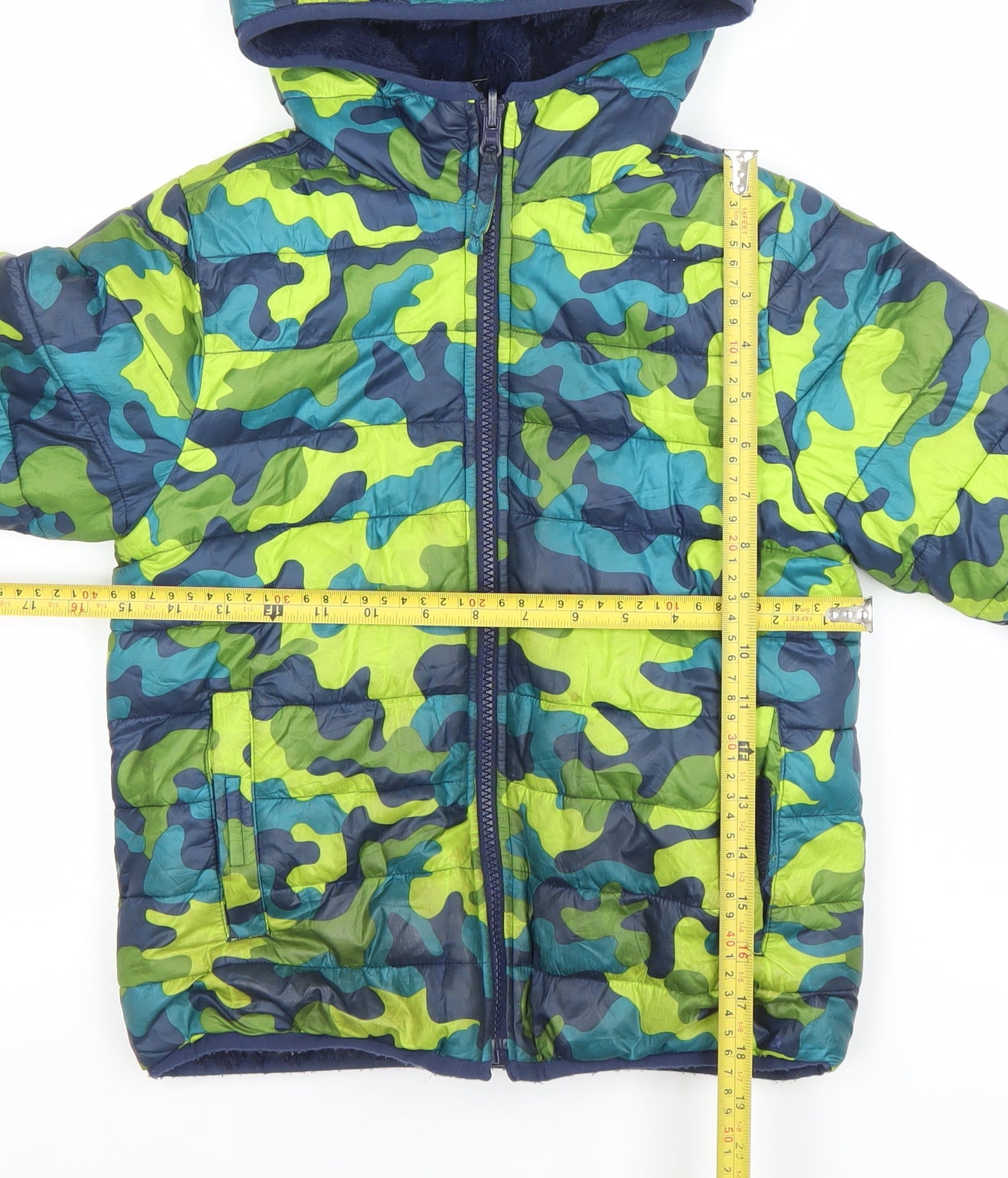 Lands' End Boys Multicoloured Camouflage Hooded Puffer Jacket 6-7 Years