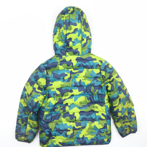 Lands' End Boys Multicoloured Camouflage Hooded Puffer Jacket 6-7 Years