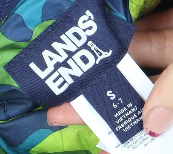 Lands' End Boys Multicoloured Camouflage Hooded Puffer Jacket 6-7 Years