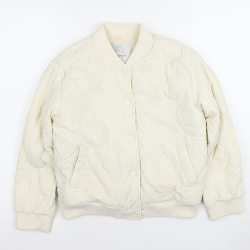 TU Girls Ivory Quilted Bomber Jacket 9-10 Years Lined Polyester Winter Coat