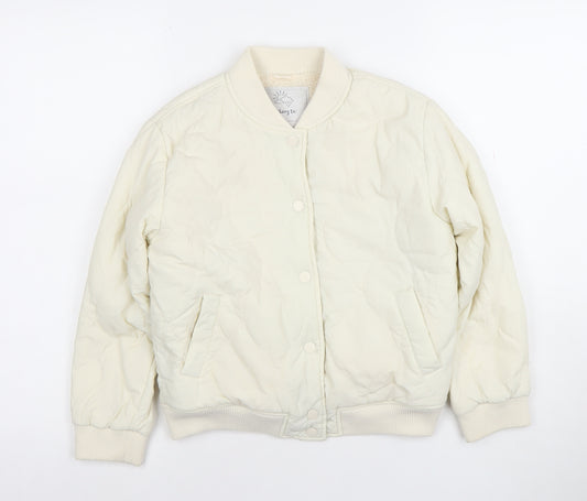 TU Girls Ivory Quilted Bomber Jacket 9-10 Years Lined Polyester Winter Coat
