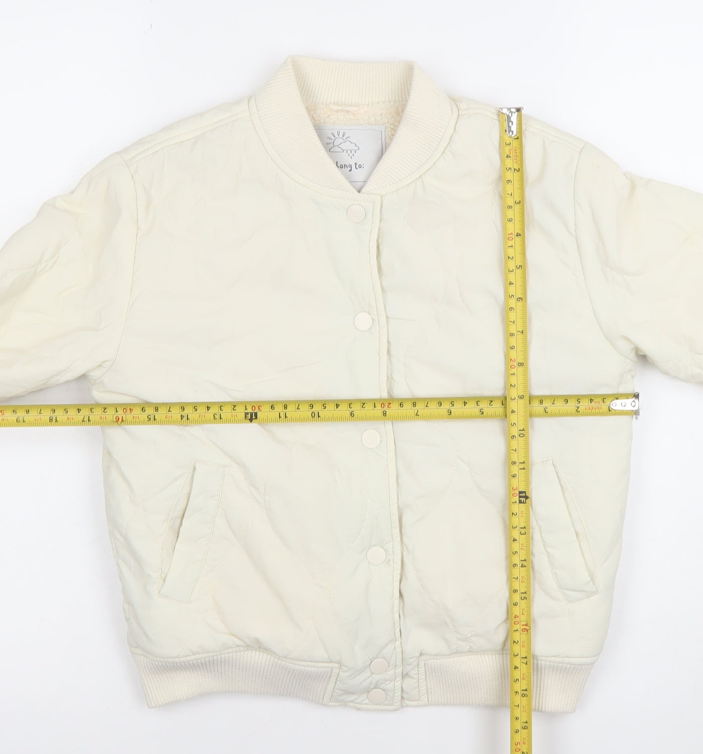 TU Girls Ivory Quilted Bomber Jacket 9-10 Years Lined Polyester Winter Coat