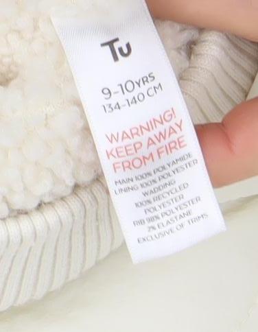 TU Girls Ivory Quilted Bomber Jacket 9-10 Years Lined Polyester Winter Coat