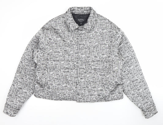 boohooMAN Men's Grey Geometric Puffer Jacket Size M Casual Winter Coat