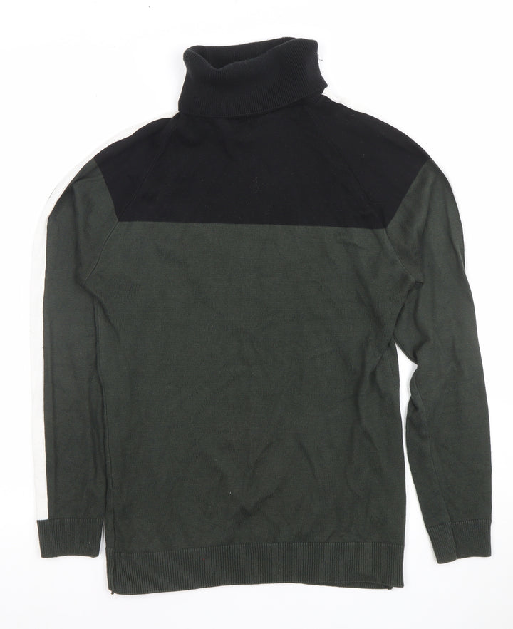 River Island Men's Black Roll Neck Cotton Knit Jumper Size S