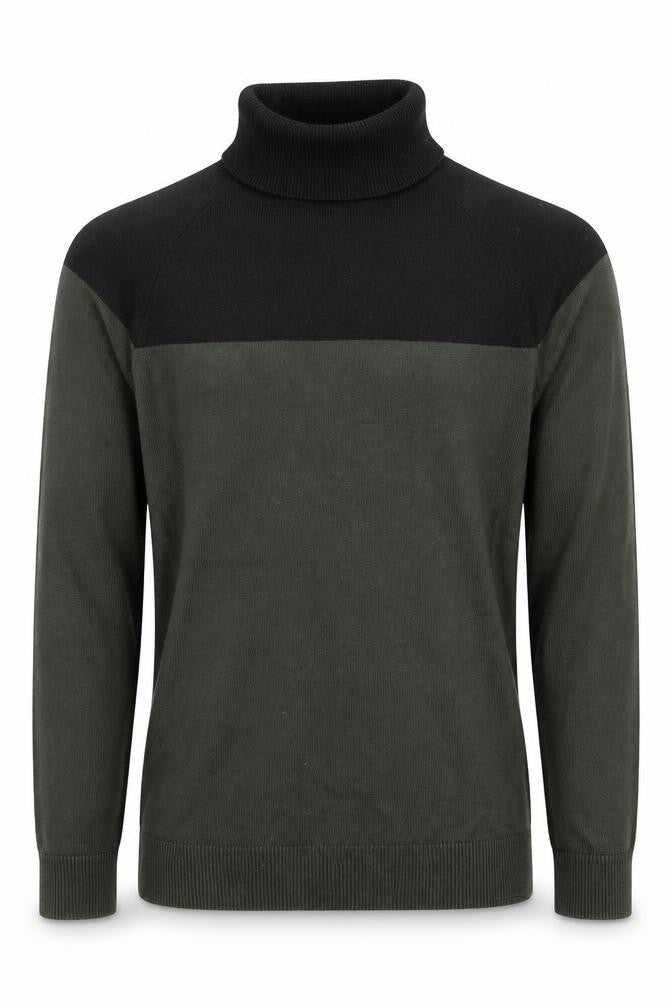 Front view of River Island Men's Black Roll Neck Cotton Knit Jumper, size S